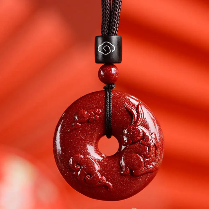 Buddha Stones Chinese Zodiac Cinnabar Peace Buckle Calm Necklace Pendant - BWOOOH - Rabbit / Medium 32*9mm - Necklaces