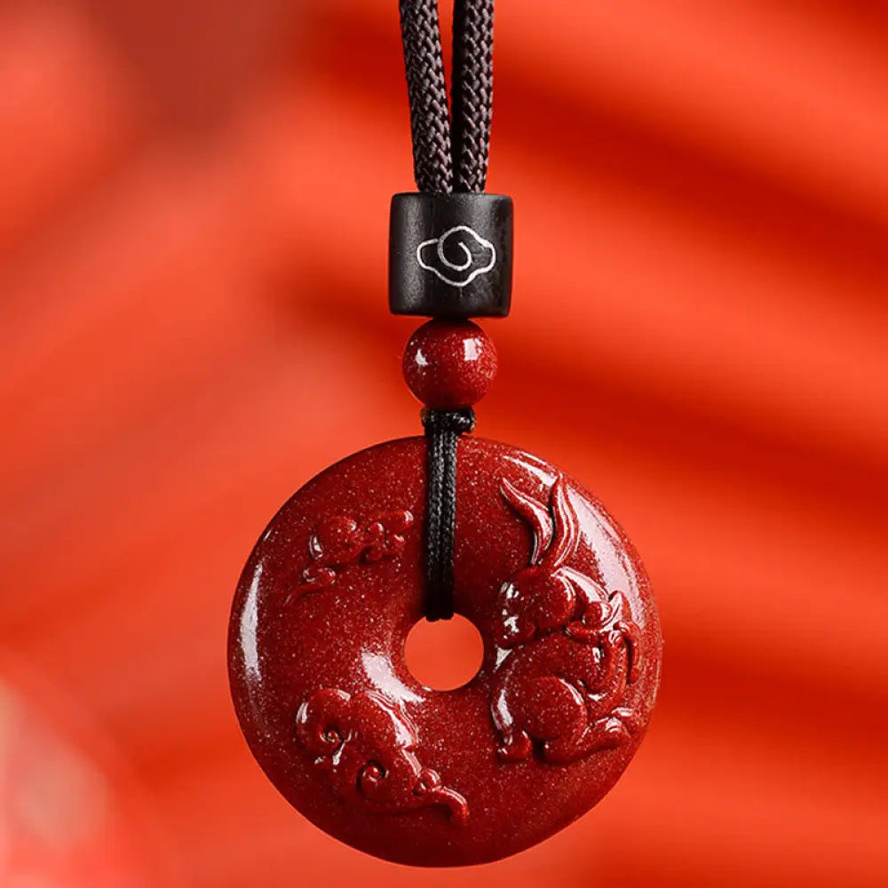 Buddha Stones Chinese Zodiac Cinnabar Peace Buckle Calm Necklace Pendant - BWOOOH - Rabbit / Small 28*8mm - Necklaces &amp;