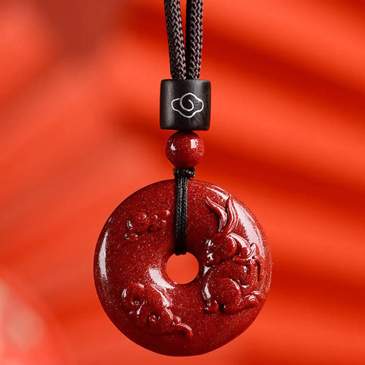 Buddha Stones Chinese Zodiac Cinnabar Peace Buckle Calm Necklace Pendant - BWOOOH - Rabbit / Small 28*8mm - Necklaces &amp;