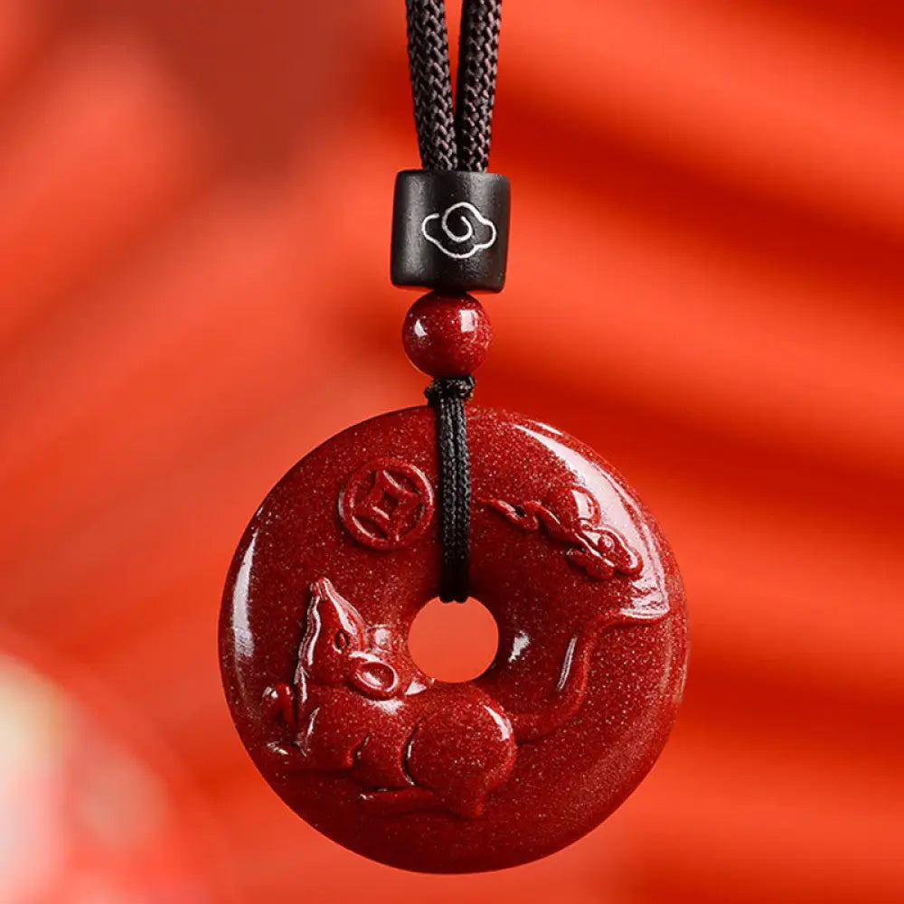 Buddha Stones Chinese Zodiac Cinnabar Peace Buckle Calm Necklace Pendant - BWOOOH - Rat / Medium 32*9mm - Necklaces &amp;