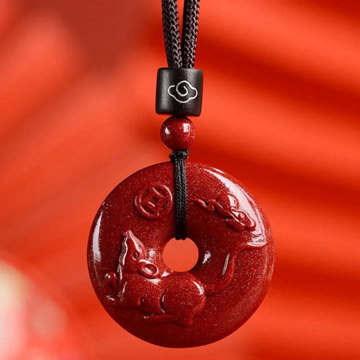 Buddha Stones Chinese Zodiac Cinnabar Peace Buckle Calm Necklace Pendant - BWOOOH - Rat / Medium 32*9mm - Necklaces &amp;