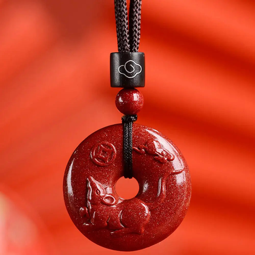 Buddha Stones Chinese Zodiac Cinnabar Peace Buckle Calm Necklace Pendant - BWOOOH - Rat / Small 28*8mm - Necklaces &amp;