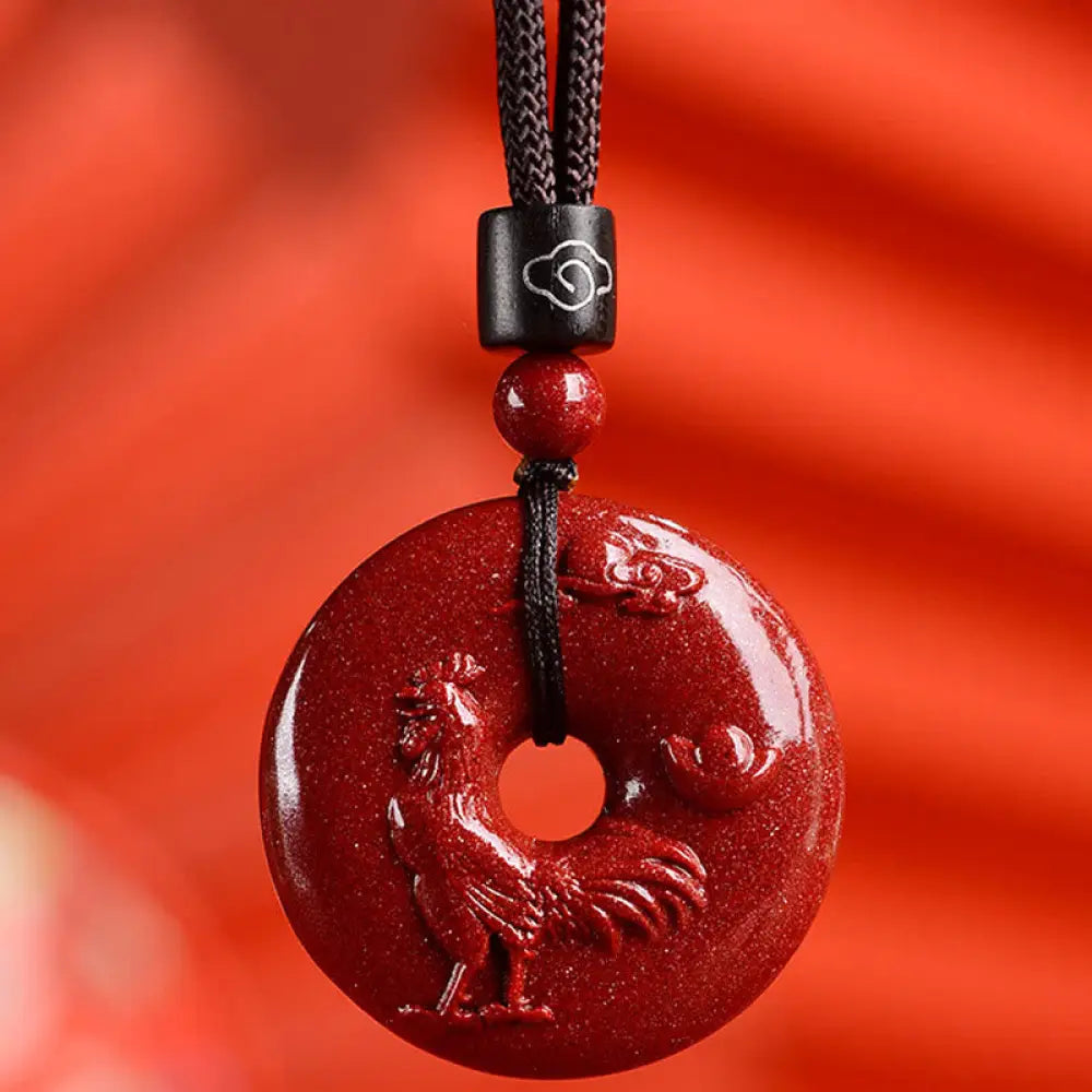 Buddha Stones Chinese Zodiac Cinnabar Peace Buckle Calm Necklace Pendant - BWOOOH - Rooster / Medium 32*9mm - Necklaces