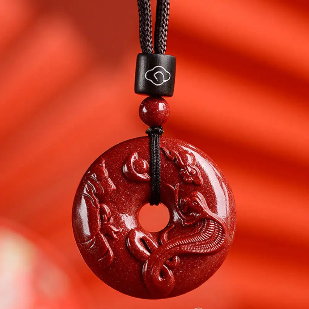 Buddha Stones Chinese Zodiac Cinnabar Peace Buckle Calm Necklace Pendant - BWOOOH - Snake / Medium 32*9mm - Necklaces &