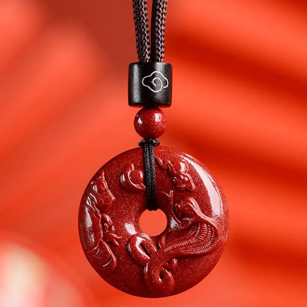 Buddha Stones Chinese Zodiac Cinnabar Peace Buckle Calm Necklace Pendant - BWOOOH - Snake / Small 28*8mm - Necklaces &