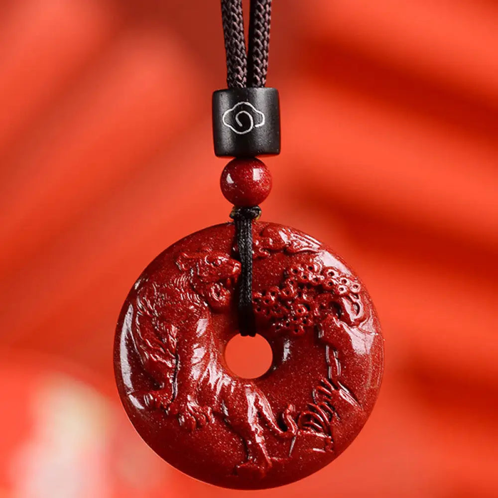 Buddha Stones Chinese Zodiac Cinnabar Peace Buckle Calm Necklace Pendant - BWOOOH - Tiger / Medium 32*9mm - Necklaces &amp;