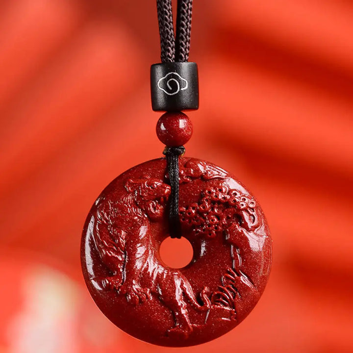Buddha Stones Chinese Zodiac Cinnabar Peace Buckle Calm Necklace Pendant - BWOOOH - Tiger / Medium 32*9mm - Necklaces &amp;