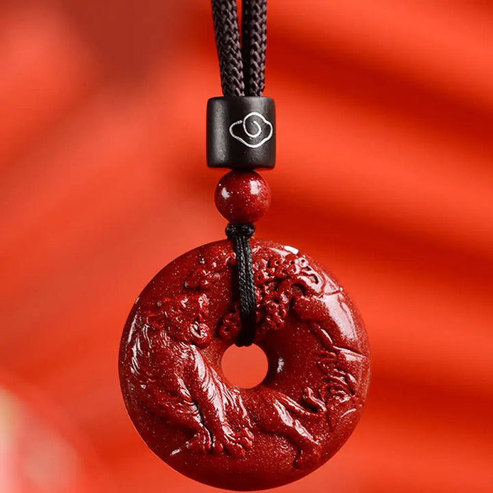 Buddha Stones Chinese Zodiac Cinnabar Peace Buckle Calm Necklace Pendant - BWOOOH - Tiger / Small 28*8mm - Necklaces &amp;