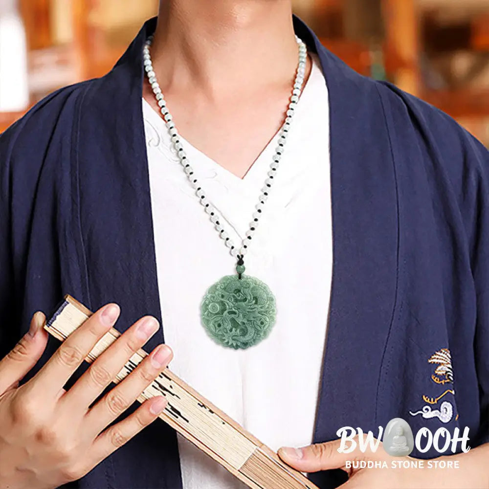 Buddha Stones Chinese Zodiac Dragon Jade Fortune Necklace String Pendant - BWOOOH - Jade - Necklaces &amp; Pendants