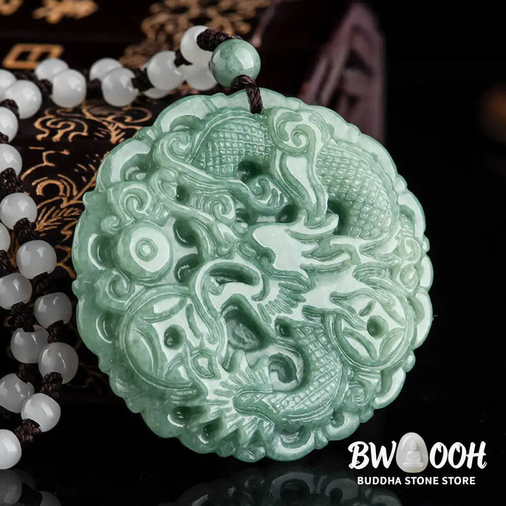 Buddha Stones Chinese Zodiac Dragon Jade Fortune Necklace String Pendant - BWOOOH - Jade - Necklaces &amp; Pendants