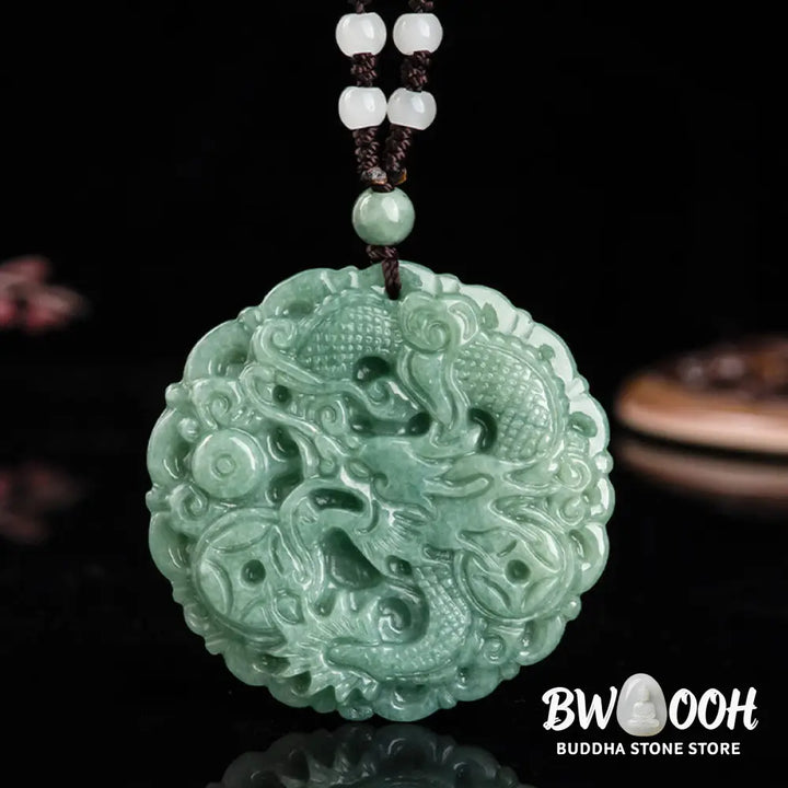 Buddha Stones Chinese Zodiac Dragon Jade Fortune Necklace String Pendant - BWOOOH - Jade - Necklaces &amp; Pendants