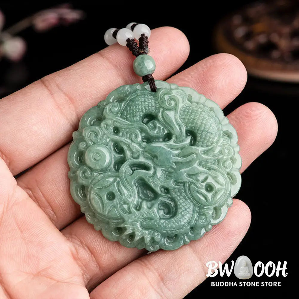 Buddha Stones Chinese Zodiac Dragon Jade Fortune Necklace String Pendant - BWOOOH - Jade - Necklaces &amp; Pendants