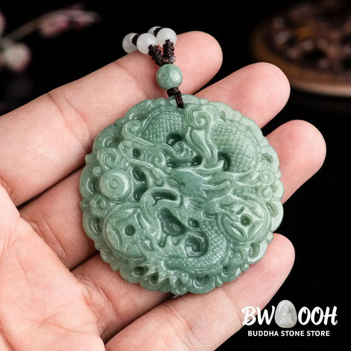 Buddha Stones Chinese Zodiac Dragon Jade Fortune Necklace String Pendant - BWOOOH - Jade - Necklaces &amp; Pendants