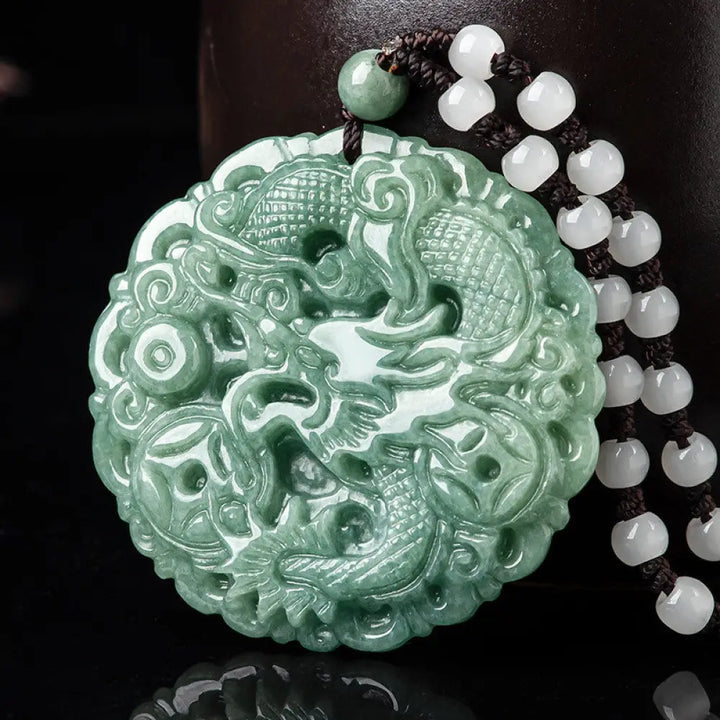 BWOOOH Chinese zodiac dragon jade fortune necklace string pendant for luck and power