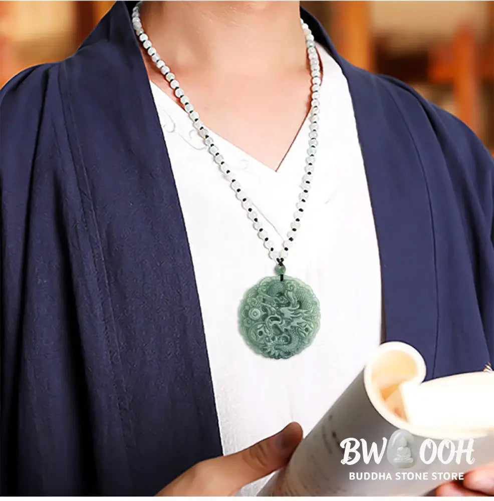 Buddha Stones Chinese Zodiac Dragon Jade Fortune Necklace String Pendant - BWOOOH - Jade - Necklaces &amp; Pendants