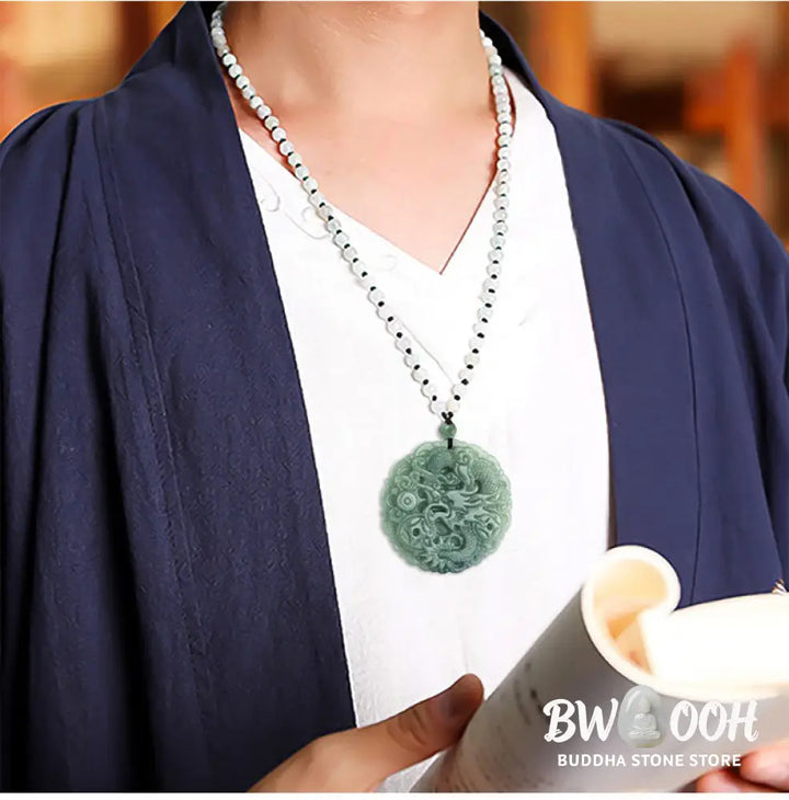 Buddha Stones Chinese Zodiac Dragon Jade Fortune Necklace String Pendant - BWOOOH - Jade - Necklaces &amp; Pendants