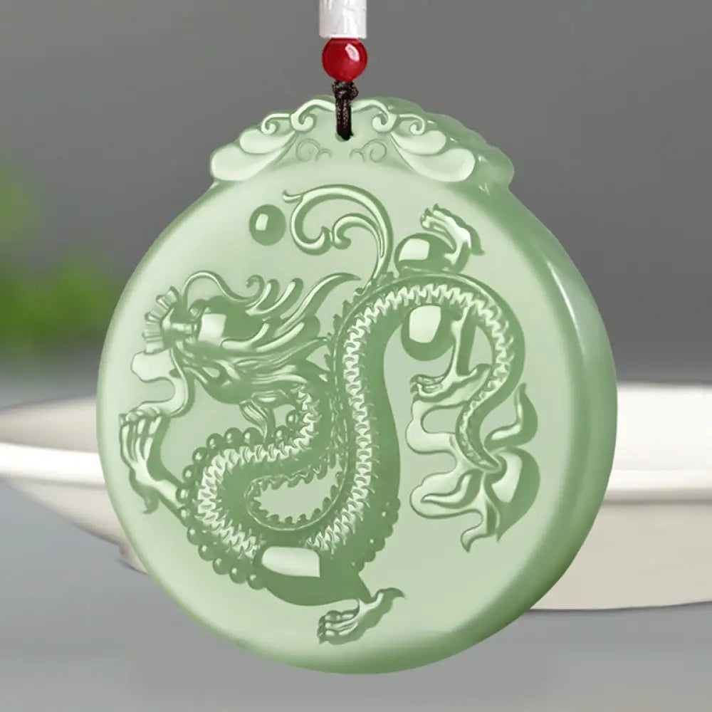 BWOOOH Chinese Zodiac Dragon Jade Luck Necklace String Pendant