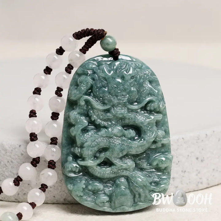 Buddha Stones Chinese Zodiac Dragon Jade Prosperity Necklace Bead String Pendant - BWOOOH - Jade - Necklaces &amp; Pendants