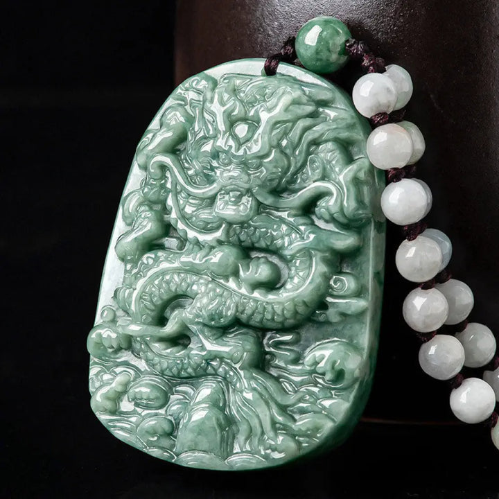 BWOOOH Chinese Zodiac Dragon Jade Prosperity Necklace — hand-carved jade dragon pendant for prosperity and luck