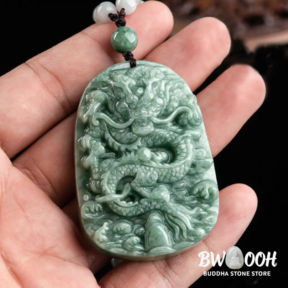 Buddha Stones Chinese Zodiac Dragon Jade Prosperity Necklace Bead String Pendant - BWOOOH - Jade - Necklaces &amp; Pendants