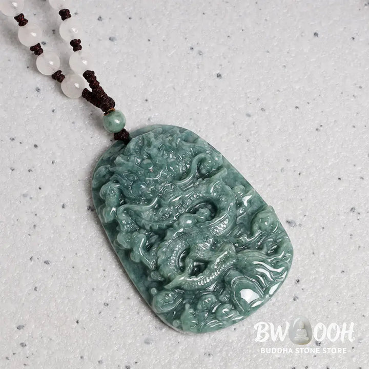 Buddha Stones Chinese Zodiac Dragon Jade Prosperity Necklace Bead String Pendant - BWOOOH - Jade - Necklaces &amp; Pendants