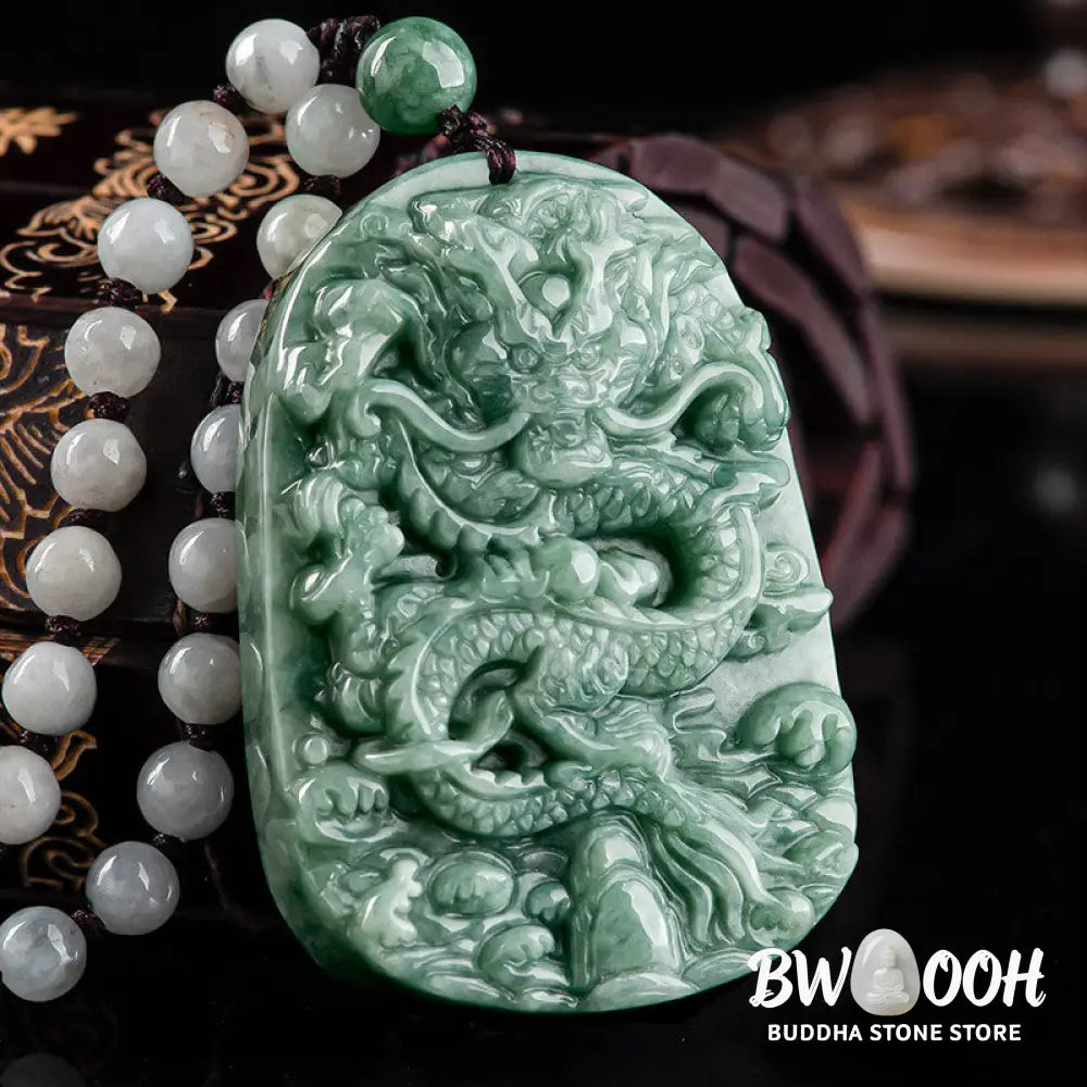 Buddha Stones Chinese Zodiac Dragon Jade Prosperity Necklace Bead String Pendant - BWOOOH - Jade - Necklaces & Pendants