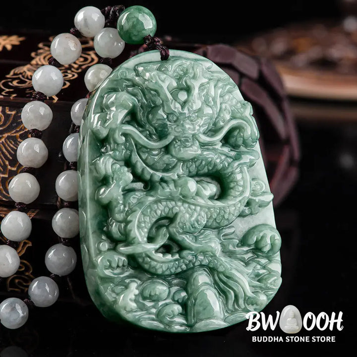 Buddha Stones Chinese Zodiac Dragon Jade Prosperity Necklace Bead String Pendant - BWOOOH - Jade - Necklaces &amp; Pendants