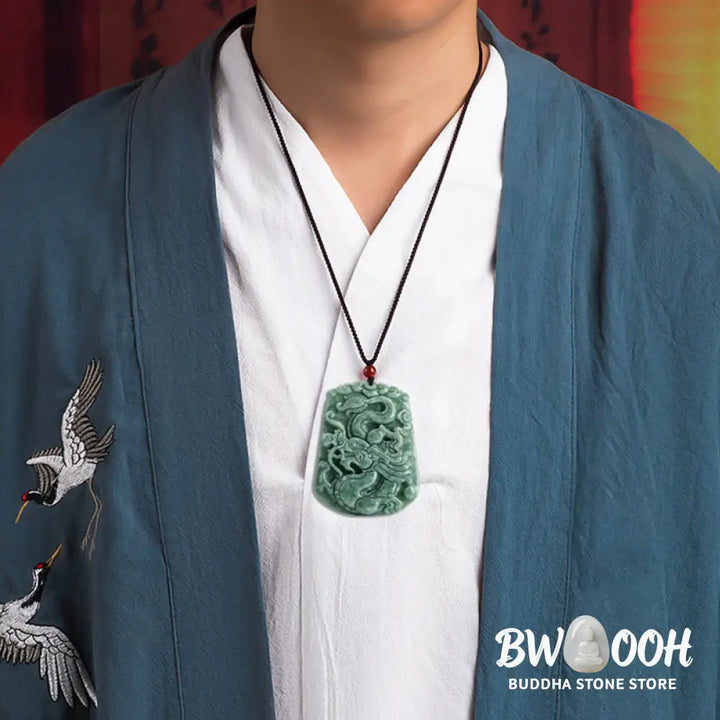 Buddha Stones Chinese Zodiac Dragon Jade Strength Necklace String Pendant - BWOOOH - Jade - Necklaces &amp; Pendants