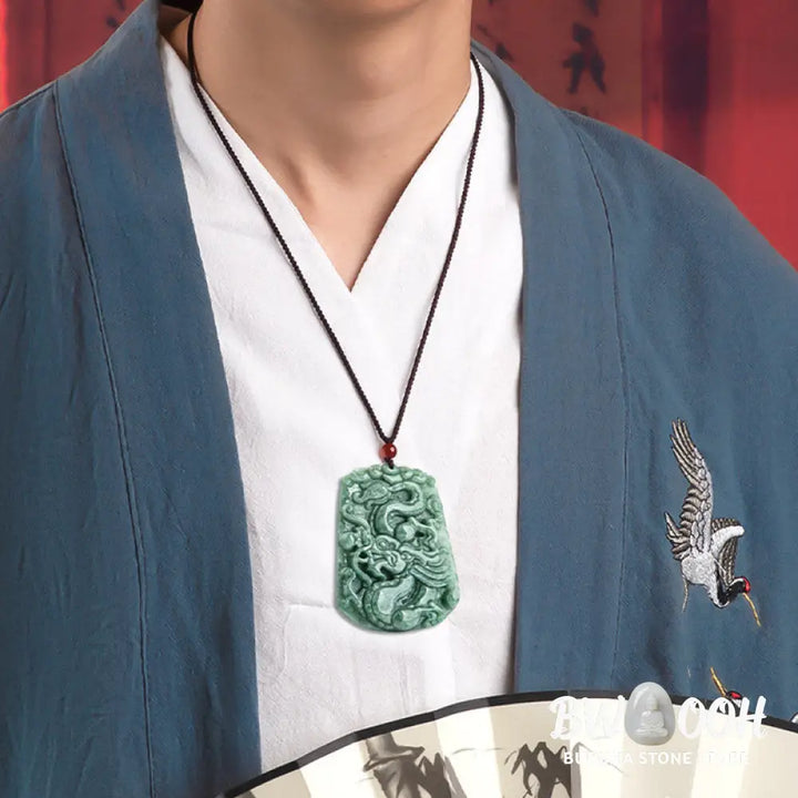 Buddha Stones Chinese Zodiac Dragon Jade Strength Necklace String Pendant - BWOOOH - Jade - Necklaces &amp; Pendants