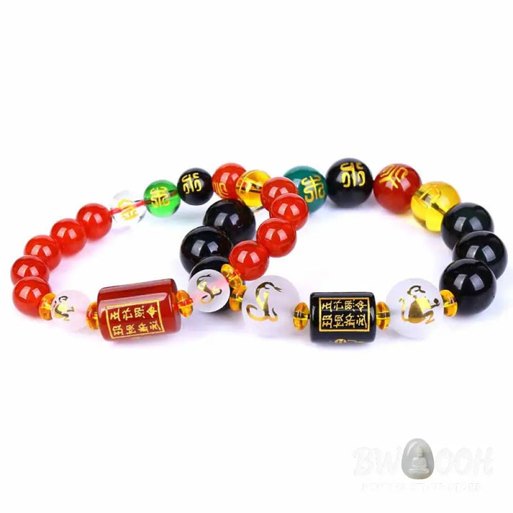 Buddha Stones Chinese Zodiac Feng Shui Obsidian Five-Element Wealth Porsperity Bracelet - BWOOOH - Bracelet