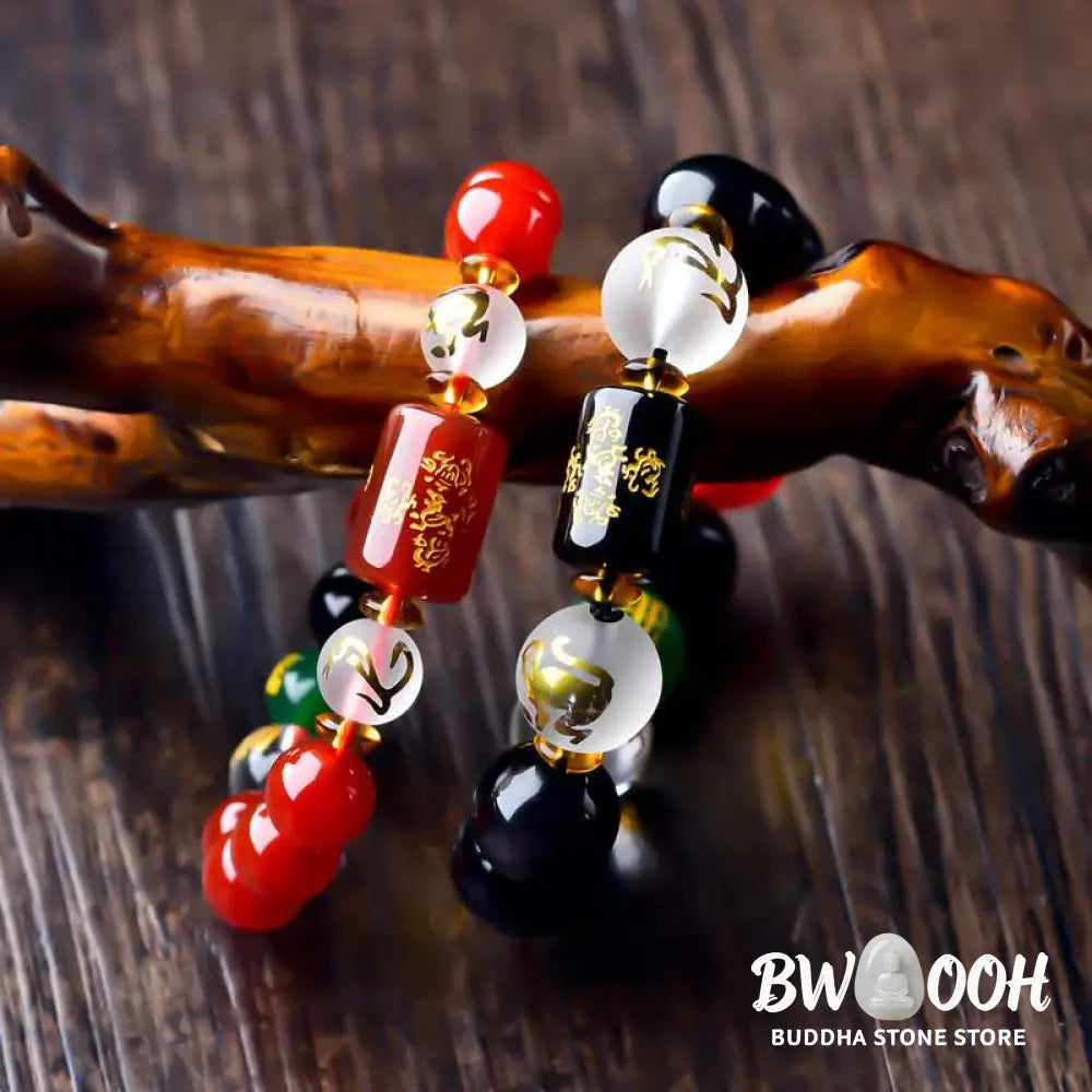 Buddha Stones Chinese Zodiac Feng Shui Obsidian Five-Element Wealth Porsperity Bracelet - BWOOOH - Bracelet