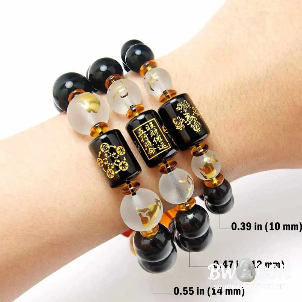 Buddha Stones Chinese Zodiac Feng Shui Obsidian Five-Element Wealth Porsperity Bracelet - BWOOOH - Bracelet