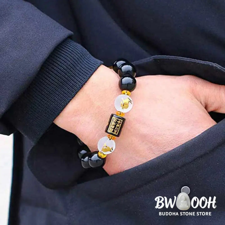Buddha Stones Chinese Zodiac Feng Shui Obsidian Five-Element Wealth Porsperity Bracelet - BWOOOH - Bracelet