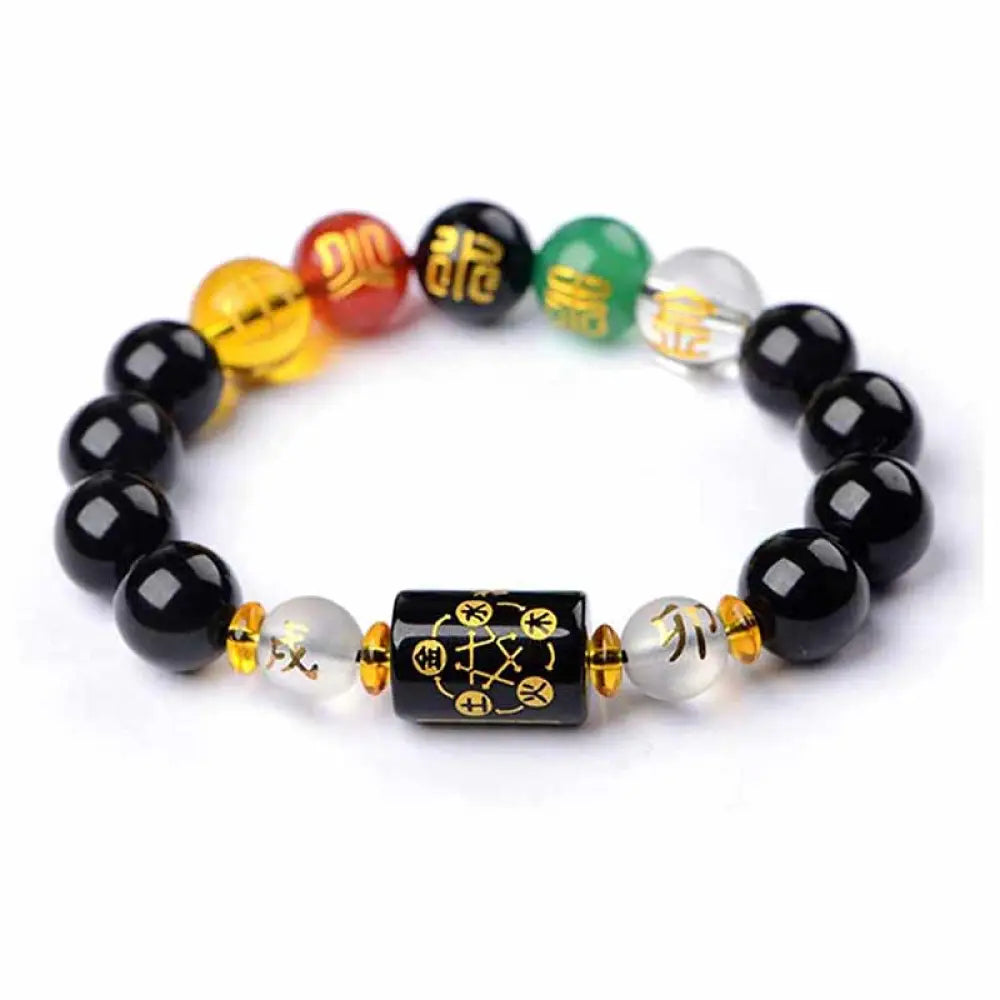 Buddha Stones Chinese Zodiac Feng Shui Obsidian Five-Element Wealth Porsperity Bracelet - BWOOOH - Rat & Ox / Obsidian