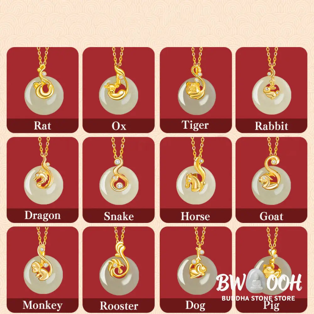 Buddha Stones Chinese Zodiac Hetian Jade 925 Sterling Silver Abundance Necklace Pendant - BWOOOH - Necklaces &amp; Pendants