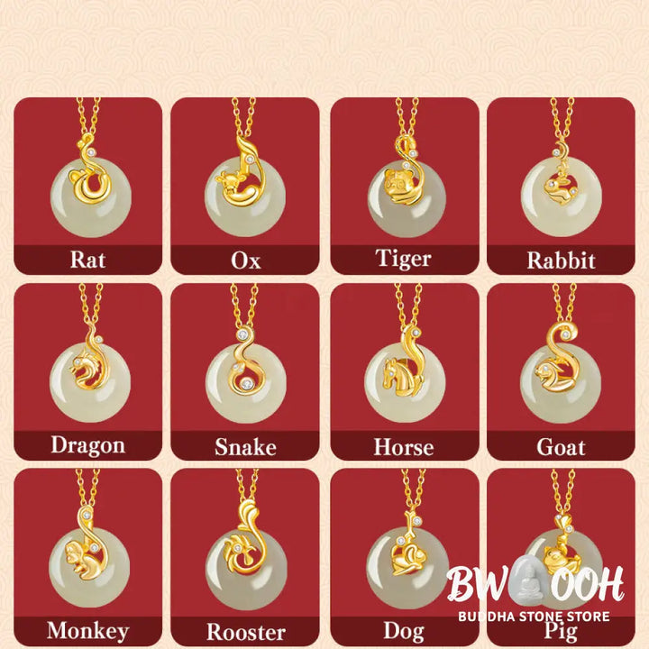 Buddha Stones Chinese Zodiac Hetian Jade 925 Sterling Silver Abundance Necklace Pendant - BWOOOH - Necklaces &amp; Pendants