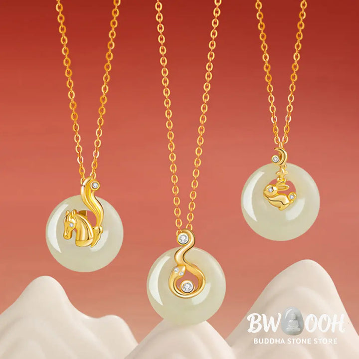 Buddha Stones Chinese Zodiac Hetian Jade 925 Sterling Silver Abundance Necklace Pendant - BWOOOH - Necklaces &amp; Pendants