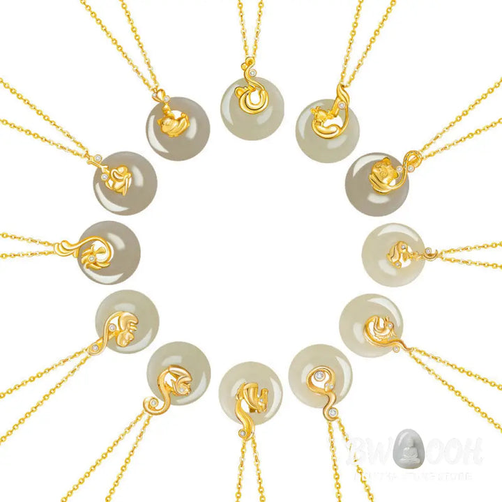 Buddha Stones Chinese Zodiac Hetian Jade 925 Sterling Silver Abundance Necklace Pendant - BWOOOH - Necklaces &amp; Pendants