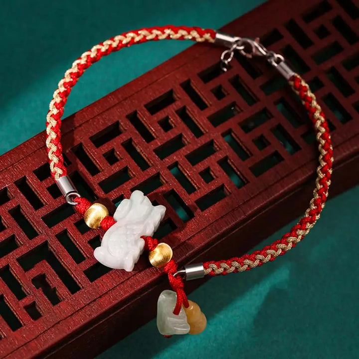 BWOOOH Chinese Zodiac Jade Prosperity Red String Bracelet Anklet - Dragon(Bracelet/Anklet Size 19.5 + 4cm)