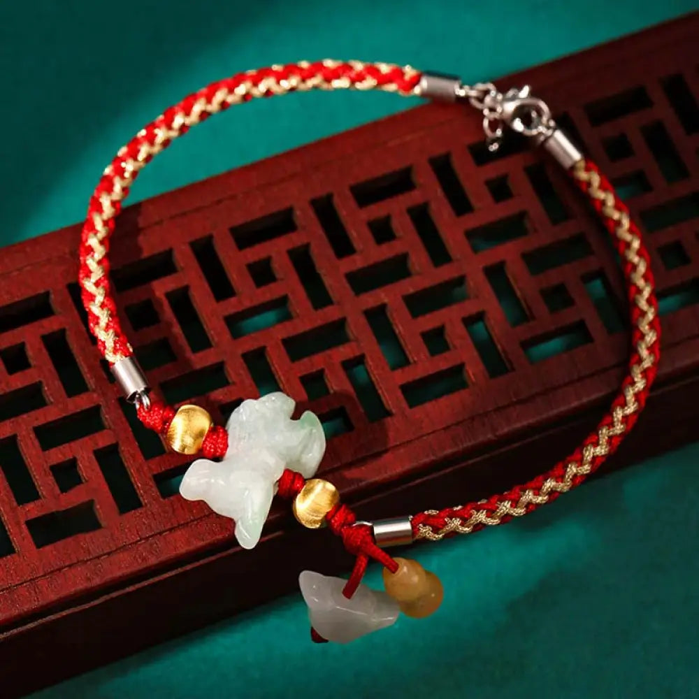 BWOOOH Chinese Zodiac Jade Prosperity Red String Bracelet Anklet - Horse(Bracelet/Anklet Size 19.5 + 4cm)