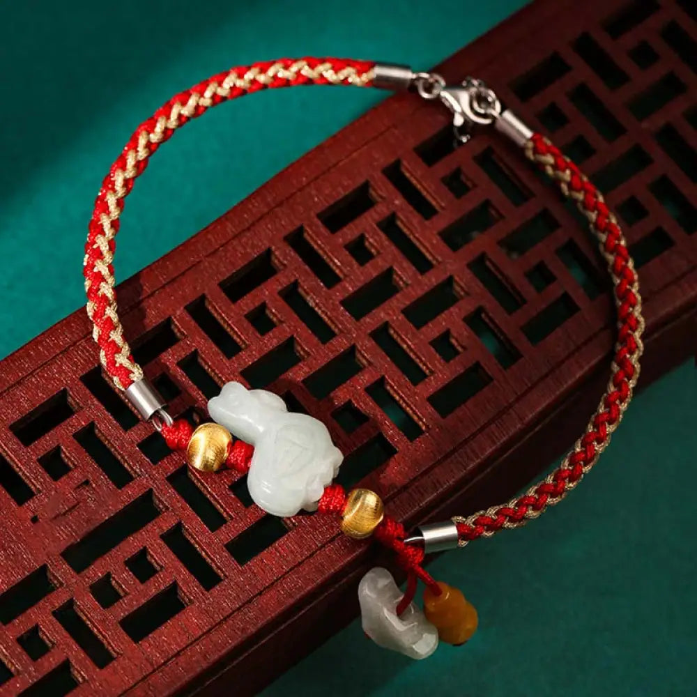 BWOOOH Chinese Zodiac Jade Prosperity Red String Bracelet Anklet - Rooster(Bracelet/Anklet Size 19.5 + 4cm)