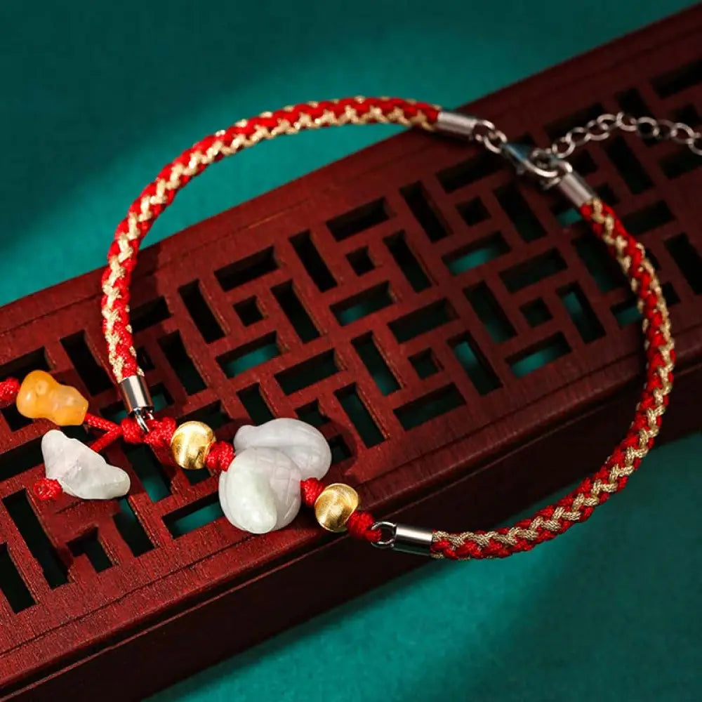BWOOOH Chinese Zodiac Jade Prosperity Red String Bracelet Anklet - Snake(Bracelet/Anklet Size 19.5 + 4cm)
