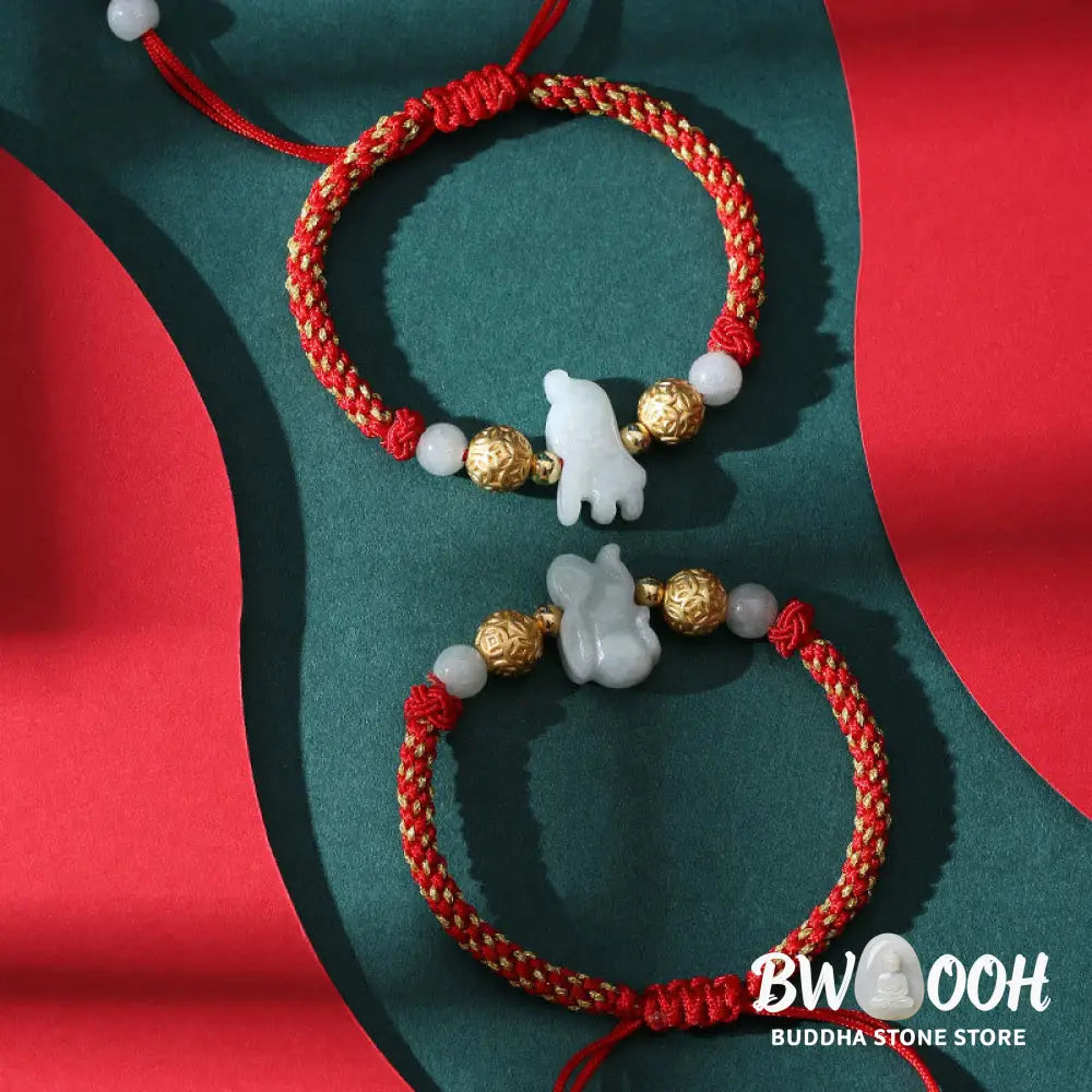 Buddha Stones Chinese Zodiac Jade Silver Beads Year Of The Horse Red String Luck Bracelet - Bracelet