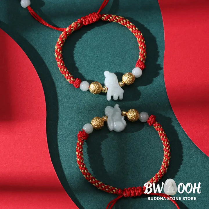 Buddha Stones Chinese Zodiac Jade Silver Beads Year Of The Horse Red String Luck Bracelet - Bracelet