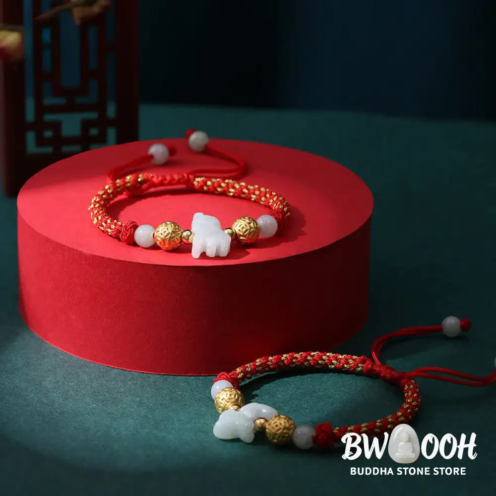Buddha Stones Chinese Zodiac Jade Silver Beads Year Of The Horse Red String Luck Bracelet - Bracelet