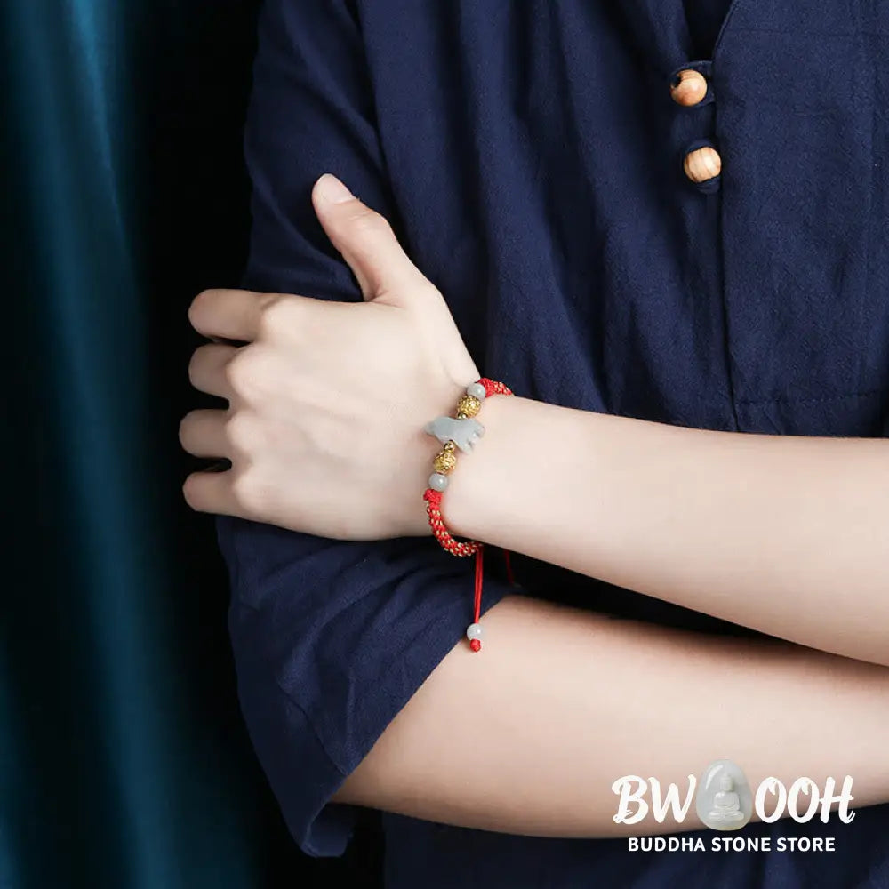 Buddha Stones Chinese Zodiac Jade Silver Beads Year Of The Horse Red String Luck Bracelet - Bracelet