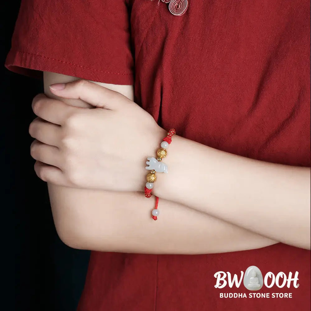 Buddha Stones Chinese Zodiac Jade Silver Beads Year Of The Horse Red String Luck Bracelet - Bracelet