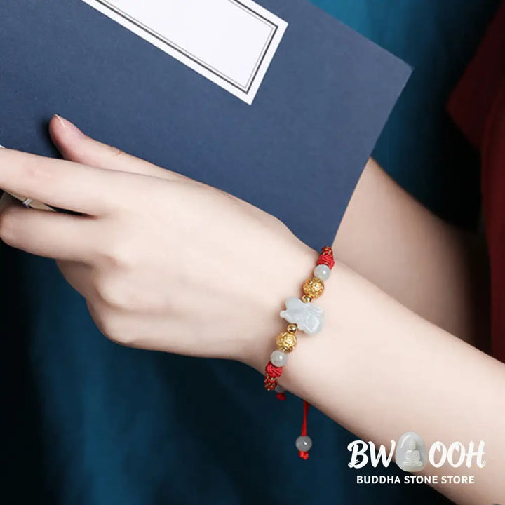 Buddha Stones Chinese Zodiac Jade Silver Beads Year Of The Horse Red String Luck Bracelet - Bracelet
