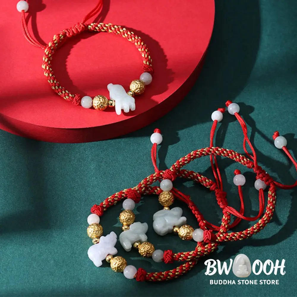 Buddha Stones Chinese Zodiac Jade Silver Beads Year Of The Horse Red String Luck Bracelet - Bracelet