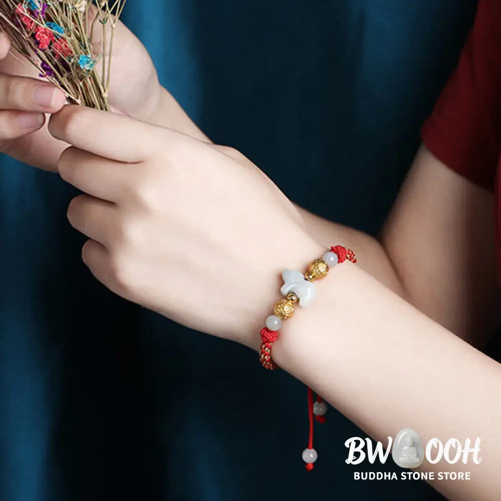 Buddha Stones Chinese Zodiac Jade Silver Beads Year Of The Horse Red String Luck Bracelet - Bracelet